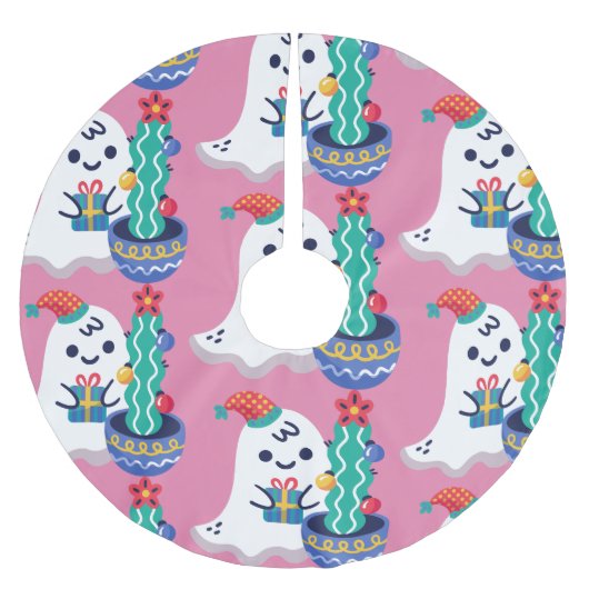 醜いクリスマス幽霊クリスマスサボテン ブラッシュドポリエステルツリースカート (正面)