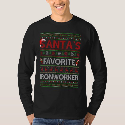 醜いクリスマス照明サンタズお気に入りのアイアンワーカーChr Tシャツ (正面)