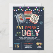 醜いクリスマス食べのセーター飲み物 招待状 (正面)