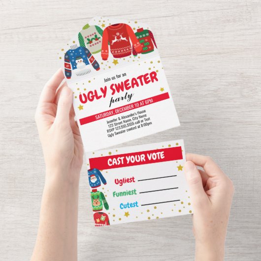 醜いクリスマス スウェーター パーティー オールインワン 招待状 (貼ってはがせる)