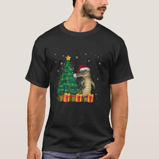 醜いクロコダイルサンタハットクリスマスツリーライツパージ Tシャツ (正面)
