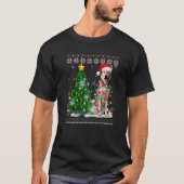 醜いシベリアのハスキードッグサンタハットクリスマスツリーL Tシャツ (正面)