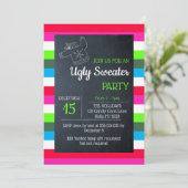 醜いスウェーターのクリスマスパーティー ブライトストライプ 招待状 (スタンド正面)