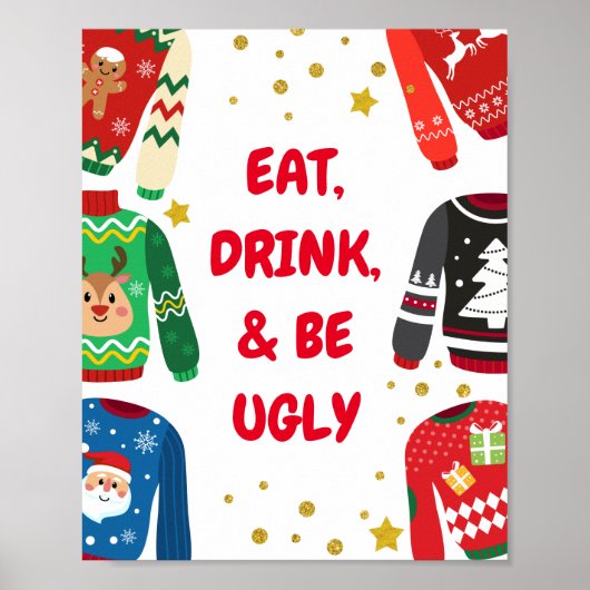 醜いスウェーターのホリデーパーティー看板 ポスター (正面)