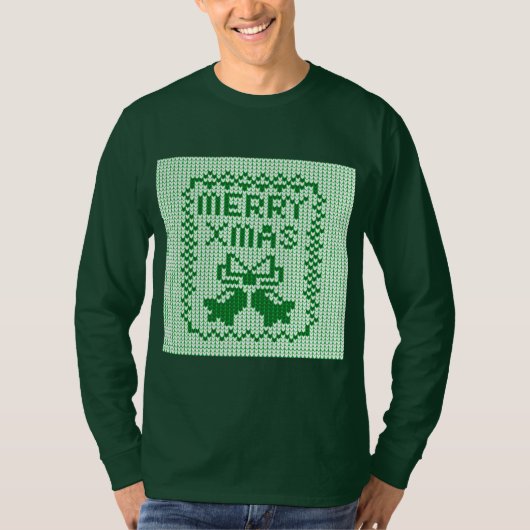 醜いスウェーター柄のジングルベルとメリークリスマス Tシャツ (正面)