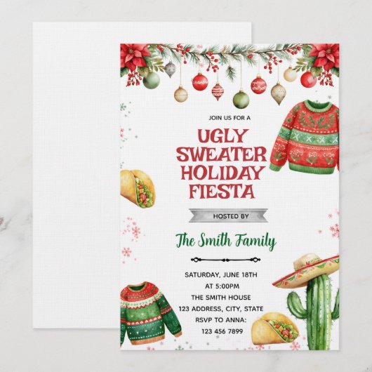 醜いスウェーター フィエスタ クリスマス パーティーの招待状 招待状 (正面/裏面)