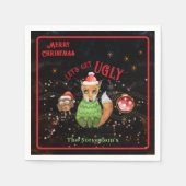 醜いスウェーター フォックス＆フクロウ ホリデー スタンダードカクテルナプキン (正面)