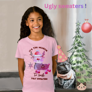 醜いセーターかわいいピンクの鹿Tシャツ Tシャツ