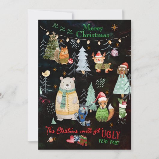 醜いセーターかわいい北欧動物 シーズンカード (正面)