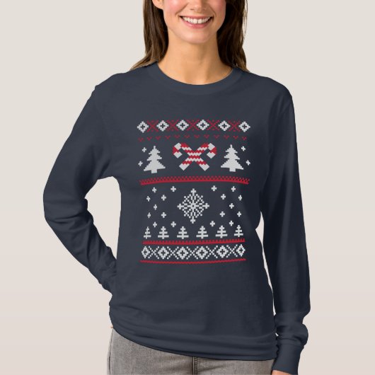 醜いセーターのキャンディ・ケーンのクリスマスのセーターのおもしろい Tシャツ (正面)