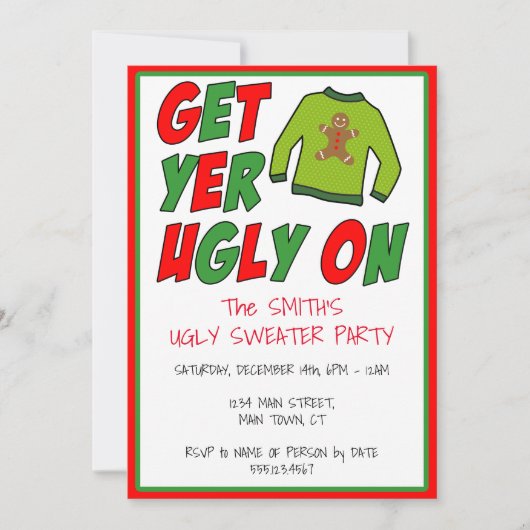 醜いセーターのクリスマスに醜い服を着る 招待状 (正面)