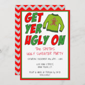 醜いセーターのクリスマスに醜い服を着る 招待状 (正面/裏面)
