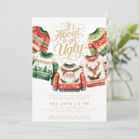 醜いセーターのクリスマスのパーティーを手に入れる 招待状 (スタンド正面)