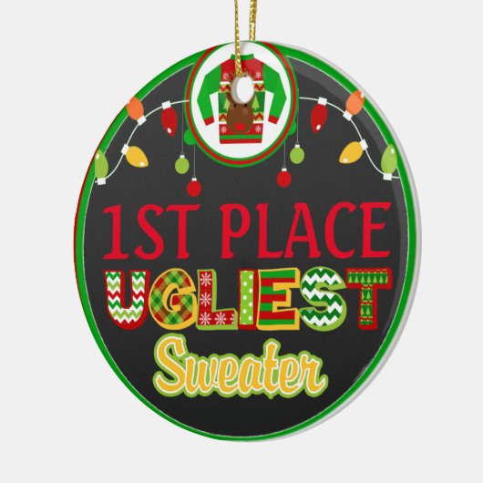 醜いセーターのクリスマスの休日の勝者賞 セラミックオーナメント (左)