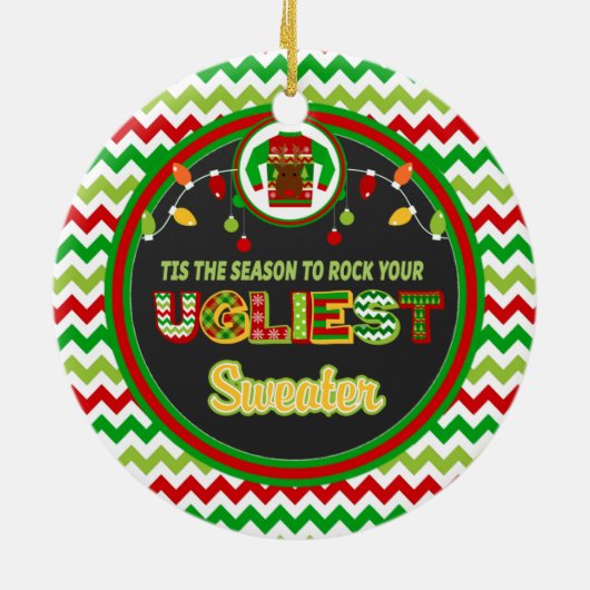 醜いセーターのクリスマスの休日の勝者賞 セラミックオーナメント (裏面)