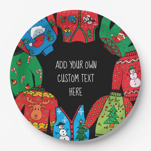醜いセーターのクリスマスの紙皿 ペーパープレート (正面)