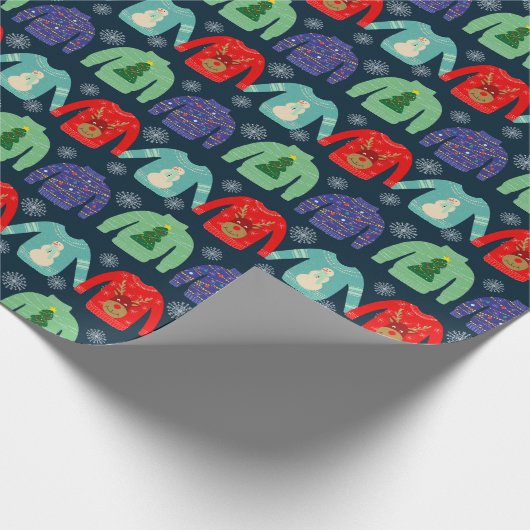 醜いセーターのクリスマスイラストレーション雪の結晶 ラッピングペーパー (角)