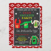 醜いセーターのクリスマス招待セーターパーティー 招待状 (正面/裏面)