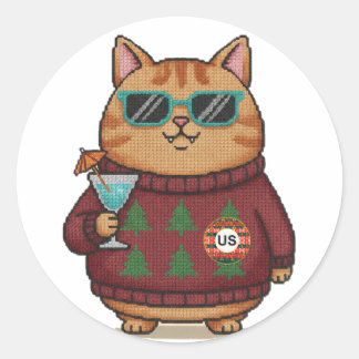 醜いセーターのクリスマス猫ステッカーシート ラウンドシール