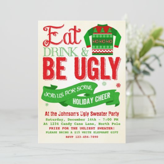 醜いセーターのクリスマス・パーティの休日の招待状 招待状 (スタンド正面)