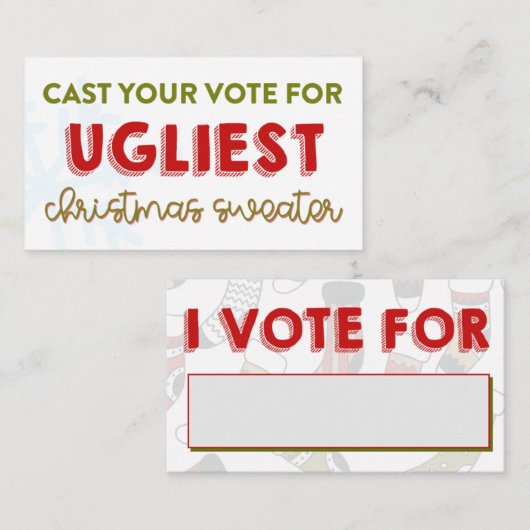 醜いセーターのクリスマス・パーティの投票の投票用紙カード 名刺 (正面/裏面)