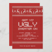 醜いセーターのクリスマス・パーティ 招待状 (正面/裏面)