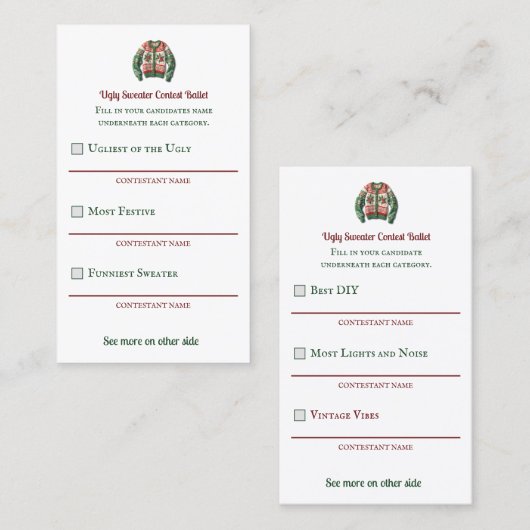 醜いセーターのコンテスト投票バレエ 名刺 (正面/裏面)