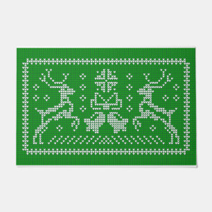 醜いセーターのジャングルのベルクリスマスデアーズグリーン ドアマット