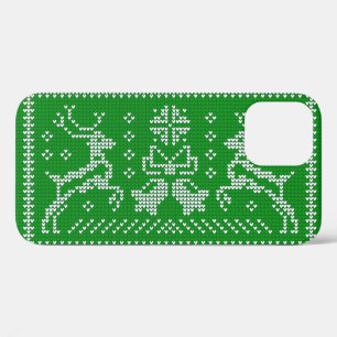 醜いセーターのジャングルのベルクリスマスデアーズグリーン iPhone 12ケース