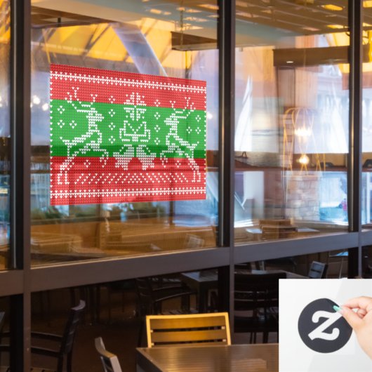 醜いセーターのジャングルのベルクリスマストナカイ ウィンドウサイン (レストラン窓)