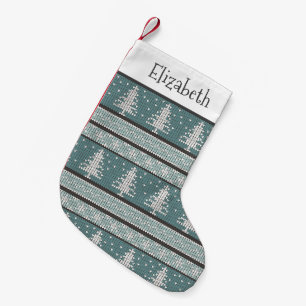 醜いセーターのニットのクリスマスパターン ティール(緑がかった色) スモールクリスマスストッキング