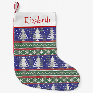 醜いセーターのニットのクリスマスパターン 青 スモールクリスマスストッキング