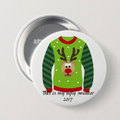 醜いセーターのパーティーのトナカイのクリスマスPin 缶バッジ (正面&裏面)