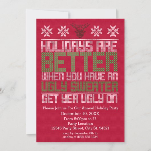 醜いセーターのパーティーの休日の招待状 招待状 (正面)