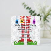 醜いセーターのパーティーの招待に貯蔵しているかわいい2017年の小妖精や小人 招待状 (スタンド正面)