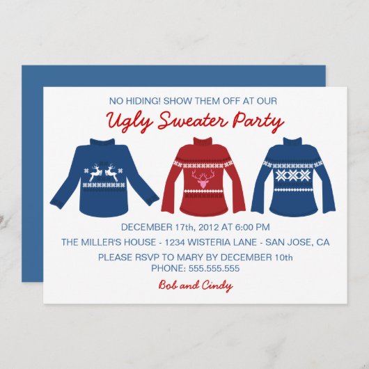 醜いセーターの休日のパーティの招待状 招待状 (正面/裏面)