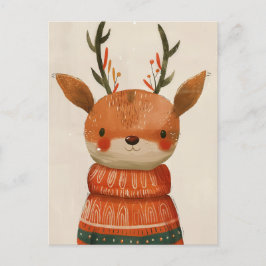 醜いセーターの可愛いトナカイ水の色クリスマス ポストカード