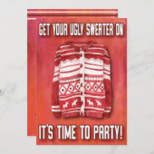 醜いセーターの時間とパーティーファミリーの赤い水彩 招待状 (正面/裏面)