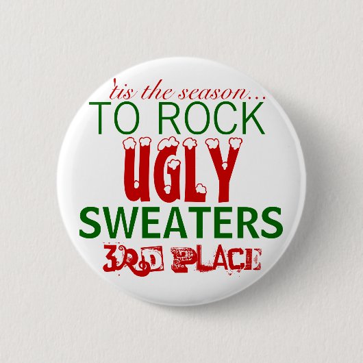 醜いセーターをロックする季節だ 缶バッジ (正面)