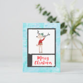 醜いセーターを着たクリスマスのトナカイお洒落 シーズンポストカード (スタンド正面)