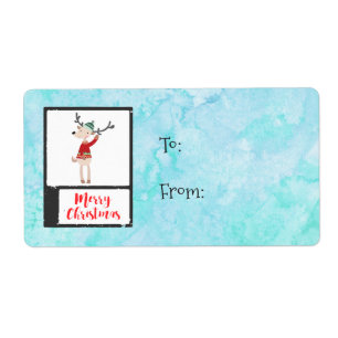 醜いセーターを着たクリスマスのトナカイお洒落 ラベル