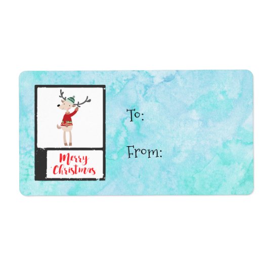 醜いセーターを着たクリスマスのトナカイお洒落 ラベル (正面)