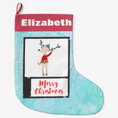 醜いセーターを着たクリスマスのトナカイお洒落 ラージクリスマスストッキング (正面)