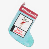 醜いセーターを着たクリスマスのトナカイお洒落 ラージクリスマスストッキング (正面 (吊り時))