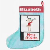 醜いセーターを着たクリスマスのトナカイお洒落 ラージクリスマスストッキング (裏面)