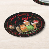 醜いセーターウッドランド動物の休日 ラウンドペーパーコースター (アングル)