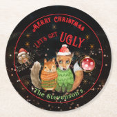 醜いセーターウッドランド動物の休日 ラウンドペーパーコースター (正面)