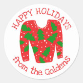 醜いセーターカスタムホリデークリスマス ラウンドシール (正面)