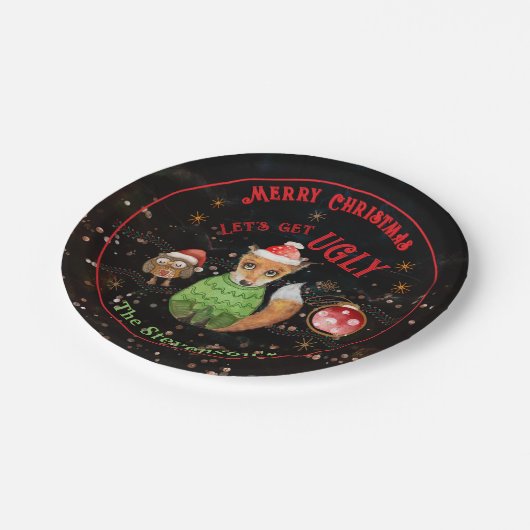 醜いセーターキツネ&フクロムホリデイ ペーパープレート (アングル)