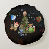 醜いセータークリスマスかわいい動物 ラウンドクッション (裏面)